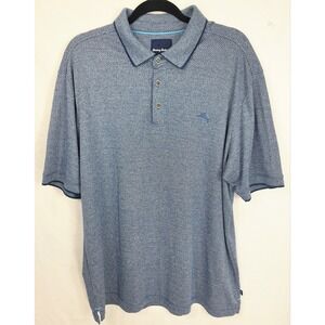 Tommy Bahama Polo Shirt Blue Collared Ribbed Cuffs Short Sleeve Sz XL
